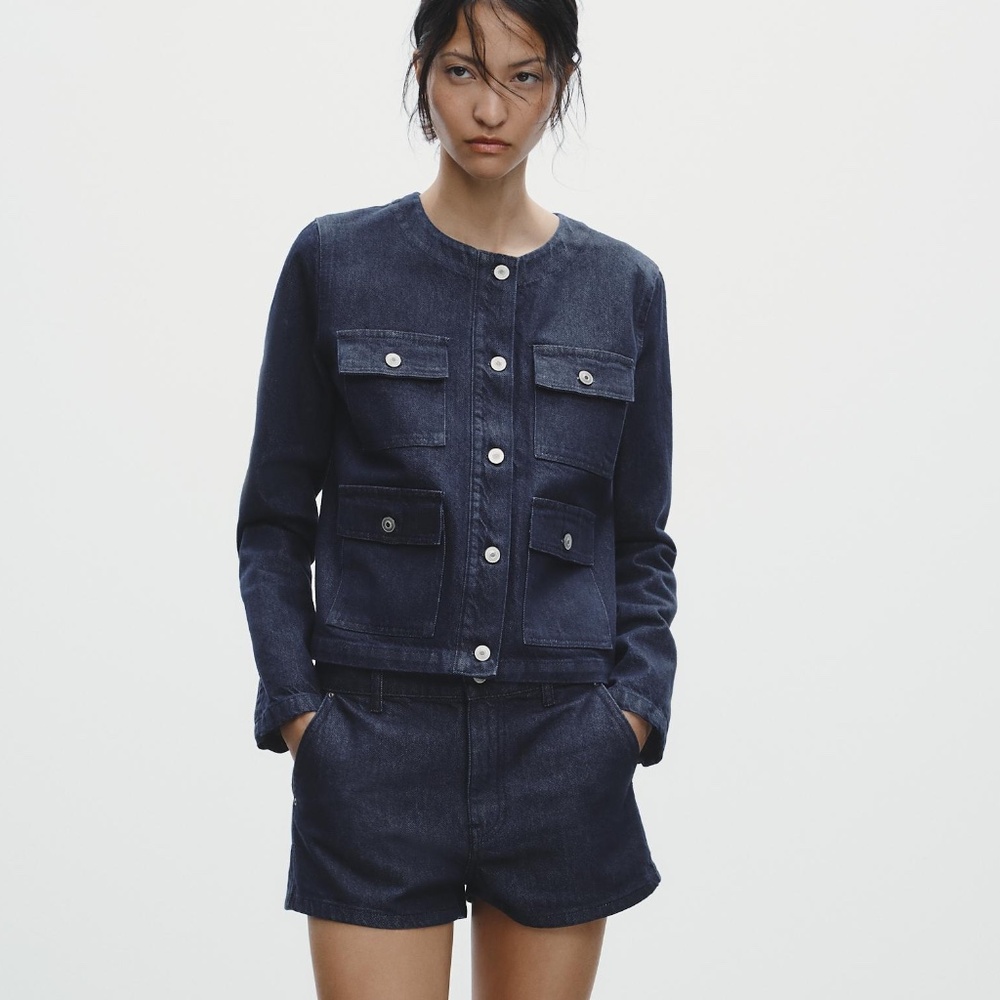 ZARA WOMEN'S BLUE TRF DENIM POCKET JACKET XS